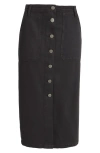 Treasure & Bond Button-up Twill Midi Skirt In Black Jet
