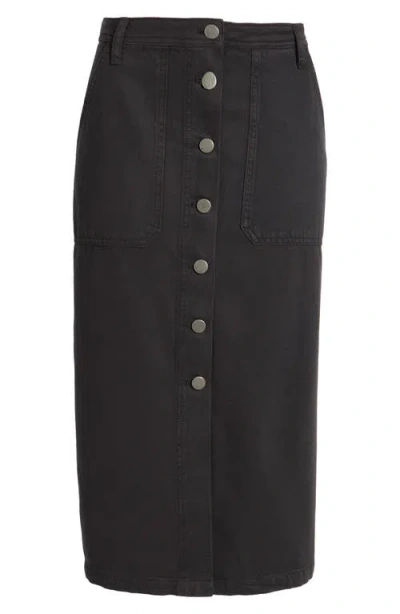 Treasure & Bond Button-up Twill Midi Skirt In Black Jet
