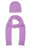 Treasure & Bond Cable Knit Scarf & Beanie Set In Purple