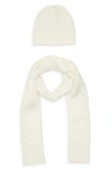 Treasure & Bond Cable Knit Scarf & Beanie Set In Neutral