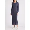 Treasure & Bond Cable Stitch Long Sleeve Midi Sweater Dress In Navy Armada