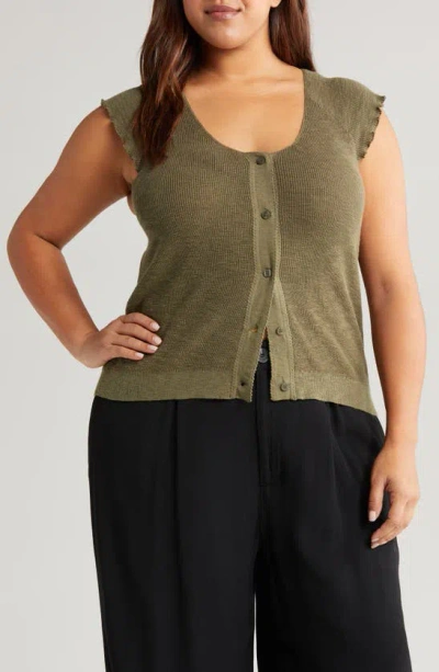 Treasure & Bond Cap Sleeve Cardigan In Olive Kalamata