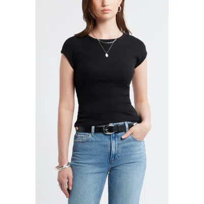 Treasure & Bond Cap Sleeve Stretch Cotton & Modal Rib T-shirt In Black