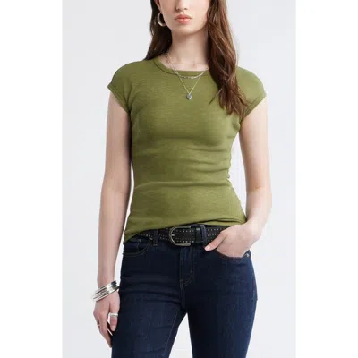Treasure & Bond Cap Sleeve Stretch Cotton & Modal Rib T-shirt In Green
