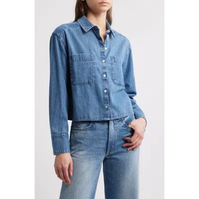 Treasure & Bond Chambray Crop Button-up Shirt In Medium Wash