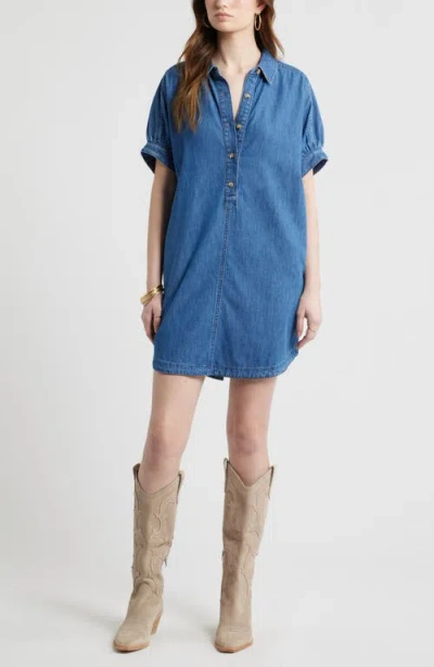 Treasure & Bond Chambray Polo High-low Shift Dress In Blue