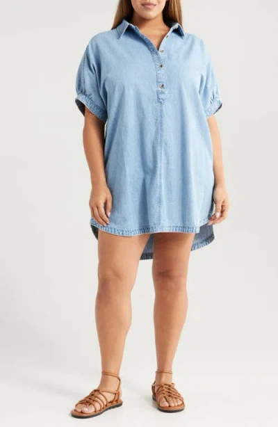 Treasure & Bond Chambray Polo Shift Dress In Light Wash