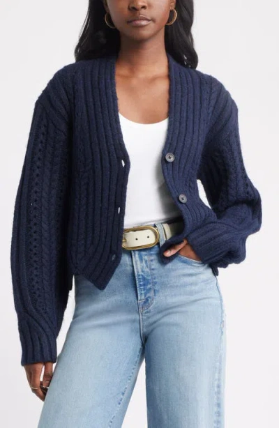 Treasure & Bond Chevron Hem Cable Cardigan In Blue