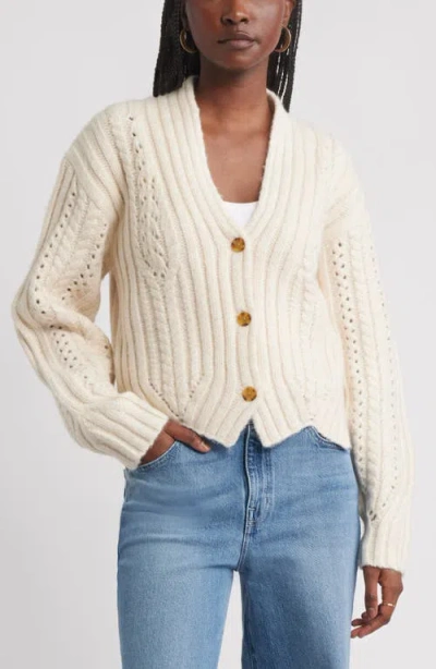 Treasure & Bond Chevron Hem Cable Cardigan In Brown
