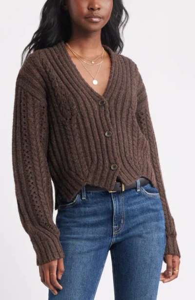 Treasure & Bond Chevron Hem Cable Cardigan In Brown