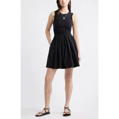 Treasure & Bond Cinched Knit Fit & Flare Dress In Black