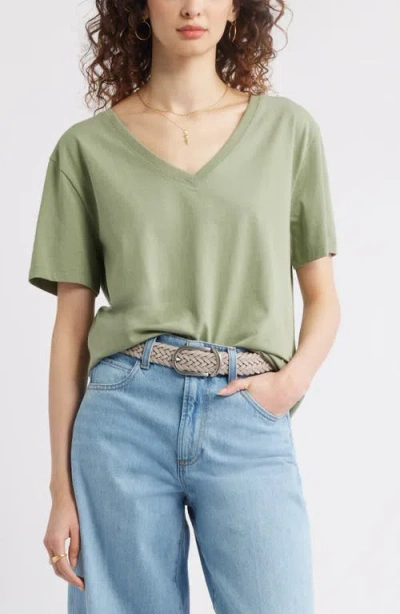 Treasure & Bond Core Cotton V-neck T-shirt In Olive Acorn