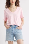 Treasure & Bond Core Cotton V-neck T-shirt In Pink Coral