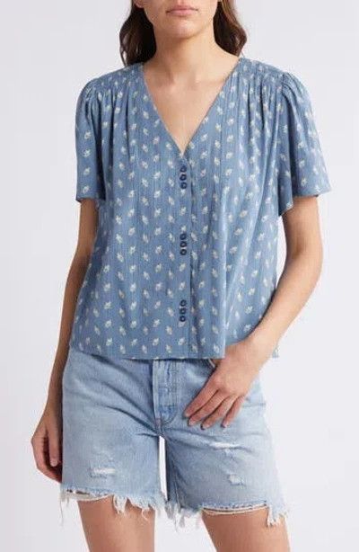 Treasure & Bond Cotton Blend Button-up Top In Blue B- Ivory Evelyn Floral