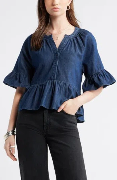 Treasure & Bond Cotton Chambray Peplum Top In Blue
