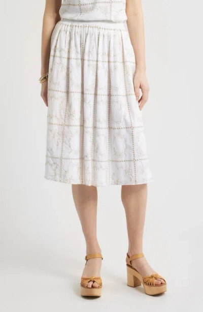 Treasure & Bond Cotton Eyelet Midi Skirt In White