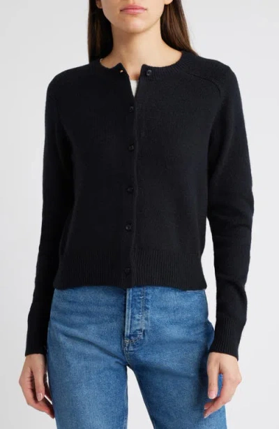 Treasure & Bond Crewneck Cotton Blend Cardigan In Black