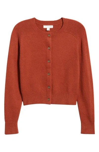 Treasure & Bond Crewneck Cotton Blend Cardigan In Rust Hills