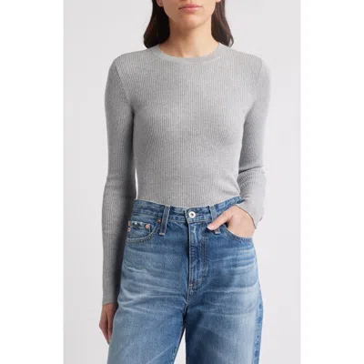 Treasure & Bond Crewneck Cotton Blend Rib Sweater In Grey Heather