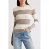 Treasure & Bond Crewneck Cotton Blend Rib Sweater In Ivory Grey Chia Rugby Stripe