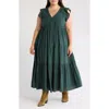 Treasure & Bond Crinkle Finish Flutter Sleeve Maxi Dress In Green