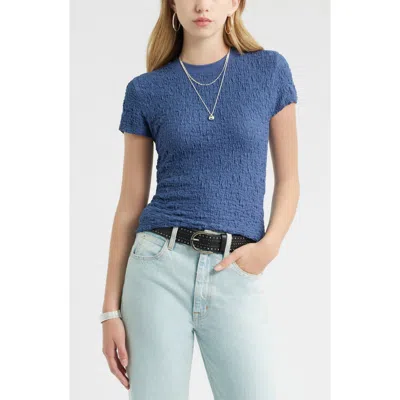 Treasure & Bond Crinkle Knit Crewneck Top In Blue