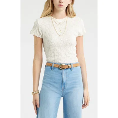 Treasure & Bond Crinkle Knit Crewneck Top In White