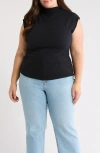 Treasure & Bond Crinkle Mock Neck Top In Black