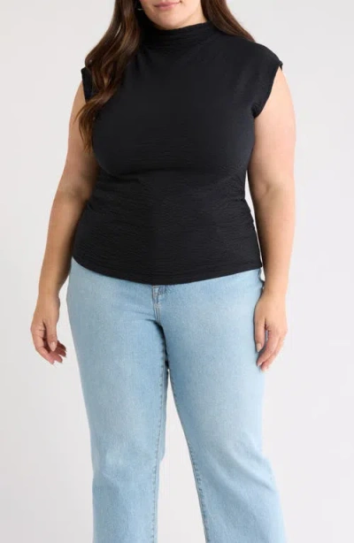 Treasure & Bond Crinkle Mock Neck Top In Black