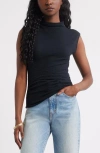 Treasure & Bond Crinkle Mock Neck Top In Black