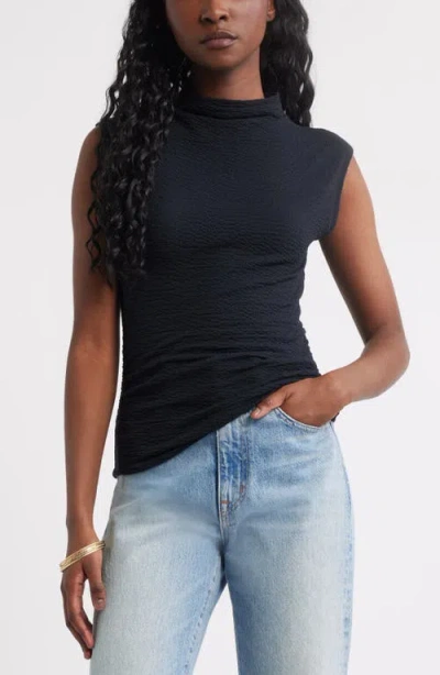 Treasure & Bond Crinkle Mock Neck Top In Black