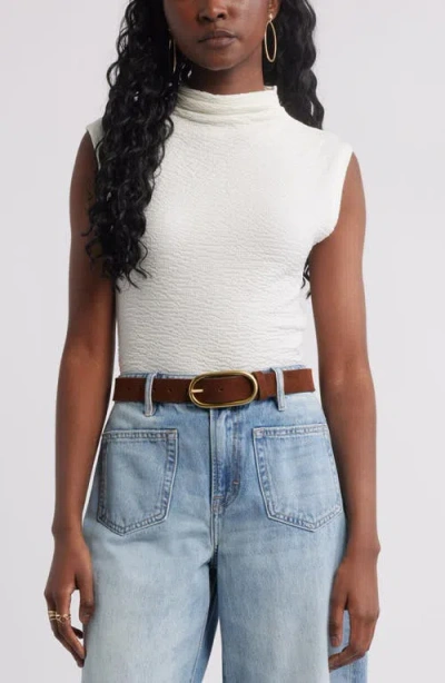 Treasure & Bond Crinkle Mock Neck Top In White
