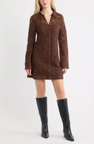 Treasure & Bond Crochet Minidress In Brown