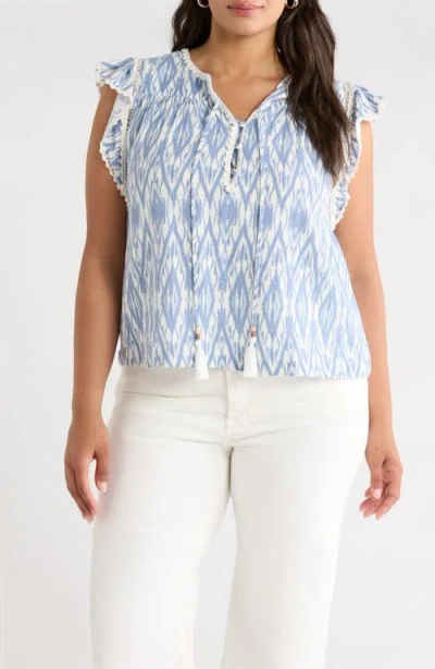 Treasure & Bond Crochet Trim Linen Blend Top In Blue