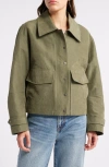 Treasure & Bond Crop Cotton Blend Field Jacket In Olive Kalamata