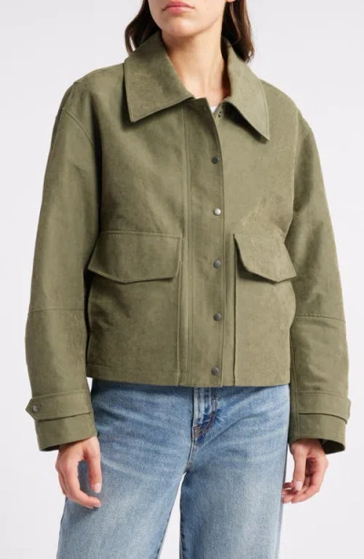 Treasure & Bond Crop Cotton Blend Field Jacket In Olive Kalamata