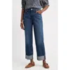 Treasure & Bond Cuffed High Waist Straight Leg Jeans In Blue