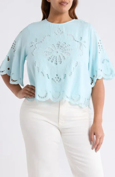 Treasure & Bond Cutout Linen Blend Top In Blue