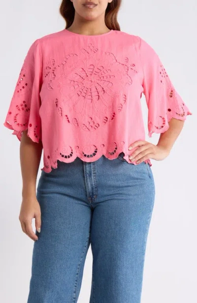 Treasure & Bond Cutout Linen Blend Top In Pink