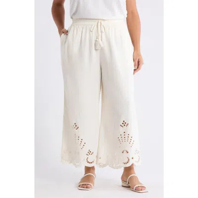 Treasure & Bond Cutwork Hem Linen Blend Pants In White