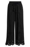 Treasure & Bond Cutwork Hem Linen Blend Pull-on Pants In Black