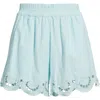 Treasure & Bond Cutwork Hem Linen Blend Pull-on Shorts In Blue