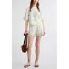 Treasure & Bond Cutwork Hem Linen Blend Pull-on Shorts In Neutral