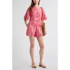 Treasure & Bond Cutwork Hem Linen Blend Pull-on Shorts In Pink