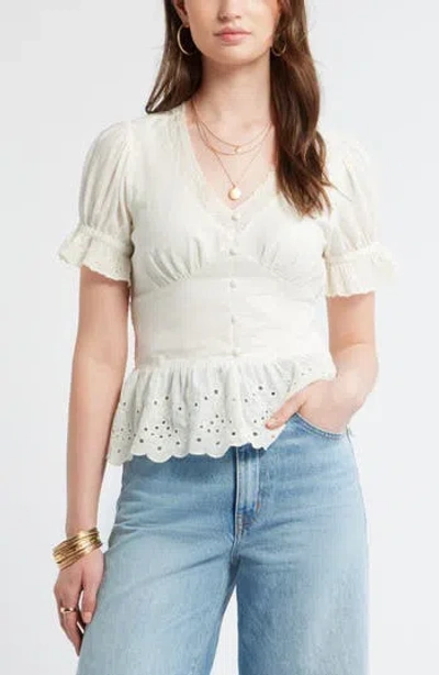 Treasure & Bond Cutwork Peplum Top In White