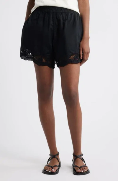 Treasure & Bond Cutwork Pull-on Woven Cotton Shorts In Black