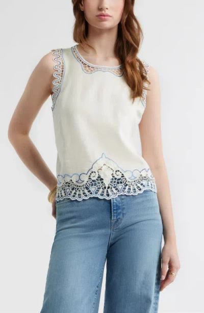Treasure & Bond Cutwork Shell Sleeveless Top In White