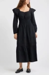 Treasure & Bond Double Ruffle Long Sleeve Maxi Dress In Black
