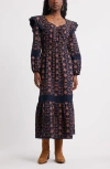 Treasure & Bond Double Ruffle Long Sleeve Maxi Dress In Brown