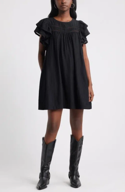 Treasure & Bond Double Ruffle Shift Dress In Black
